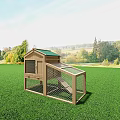 Decorative Ornament Combination Featuring Wooden Pet Cage Green Roof For Outdoor Grassland