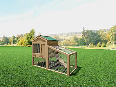 Decorative Ornament Combination Featuring Wooden Pet Cage Green Roof For Outdoor Grassland 3d model