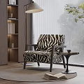 Zebra Print Leisure Chair In Modern Living Room With Side Table And Floor Lamp