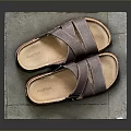 Brown Leather Slippers With Cross Strap Design And Comfortable Insole