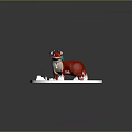 Red Furred Creature Character With Green Accessory Standing On White Platform And Grass