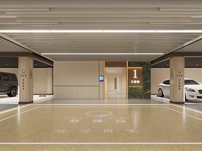 Luxury Modern Underground Parking Lot With Bright Even Lighting Clear Guidance Signs And Orderly Layout 3d model