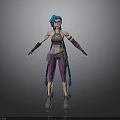 Woman 3D Character With Blue Hair Pigtails Purple Pants Arm Braces And Star Tattoo