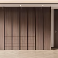 Minimalist Modern Dark Brown Wooden Wardrobe With Multiple Cabinets And Side Door