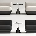 Gray And Black Casual Sofa Set With Fabric Upholstery And Small Side Tables