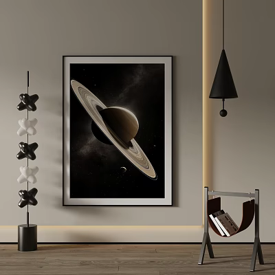 Cosmic Landscape Art Of Saturn With Rings In Modern Interior 3d model
