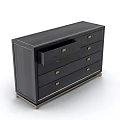 Modern Dark Wood Dresser with Six Drawers and Gold Handles Design