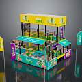 Two Story Exhibition Booth Structure With Yellow Green Design RENO Branding And Flags