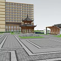 Modern Urban Building Complex Featuring High Rise Structures Central Plaza And Green Spaces