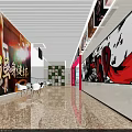 Modern Shopping Mall Store Interior With Art Mural White Chairs Greenery Wall And Pink Accent