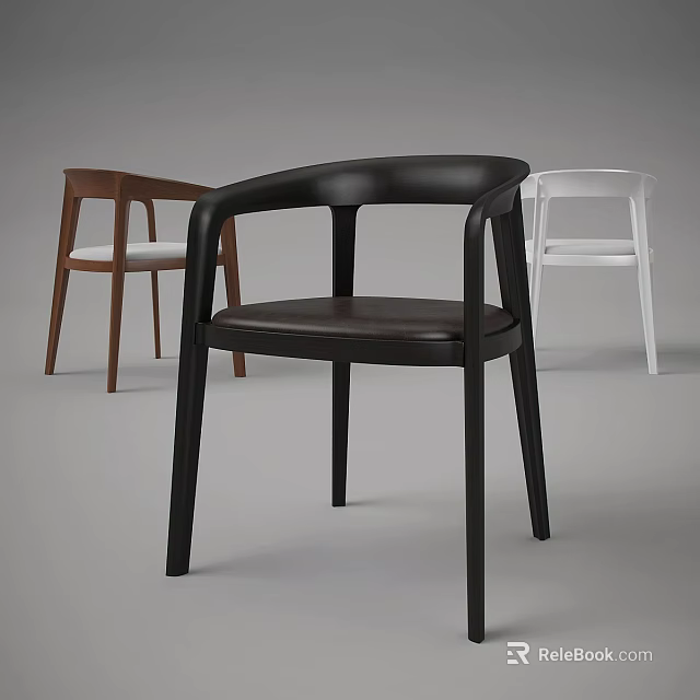 Modern Leisure Chair with Black Brown White Colors Wooden Frame and Upholstered Seat 3d model 