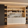 Modern Sideboard With LED Lighting Marble Backsplash Storage Cabinets Countertop Coffee Machine Decor 3d model