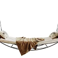 Comfortable Swing Chair With Hanging Chains Metal Frame Beige Cushions And Brown Blanket