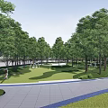 Scenic Park Landscape With Lush Green Trees Well Maintained Lawn And White Seating Area