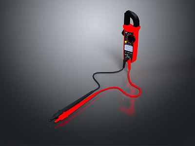 Professional Digital Clamp Meter With Black Red Design And Test Leads On Gray Background 3d model