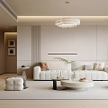 Modern Minimalist Living Room With White Sofa Round Coffee Table And Pendant Light
