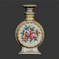 Ceramic Decorative Bottle With Gold Trim Floral Pattern And Pink Blue Flowers For Home Decor