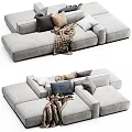 Modern Gray Sectional Sofa With Soft Decorative Pillows And Warm Blanket 3d model