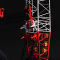 Red And White Industrial Tower Crane With Tall Structure Long Jib Black Background