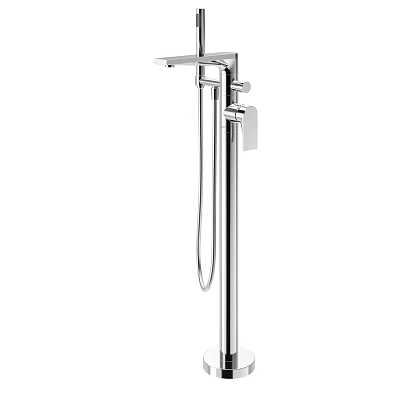 Modern Floor Mounted Faucet With Handheld Shower And Chrome Finish Design Style 3d model