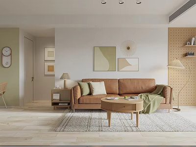 Modern Living Dining Room Interior With Brown Sofa Coffee Table And Wall Art 3d model