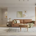Modern Living Dining Room Interior With Brown Sofa Coffee Table And Wall Art