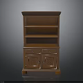 Traditional Dark Brown Wooden Cabinet With Open Shelves Drawers And Carved Doors
