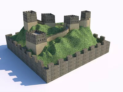 Great Wall Themed Landscape Sculpture With Towers Green Hills And Square Base 3d model