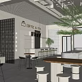 Modern Cafe Interior Design With Large Tree Display Shelves And Comfortable Tables 3d model