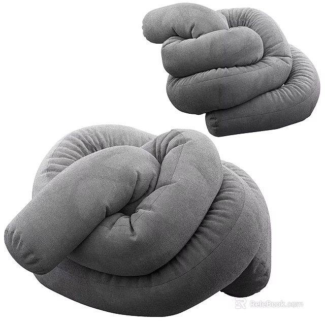 Modern Gray Knotted Single Seater Sofa With Plush Velvet Comfort Design 3d model 