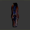 Artistic Red And Black Horse Head Sculpture With Polished Surface On Dark Background