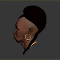 3D Head Model With Unique Black Hairstyle Large Hoop Earrings Gold Necklace And Facial Features