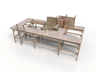 Wooden Display Shelves With Multiple Layers Varied Heights And Platform Design 3d model