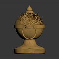 Golden Intricate Carved Pattern Decorative Ornament Spherical Design With Handles And Base For Home Decor