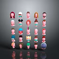 Collection of Multiple Cartoon Character Heads With Various Hairstyles And Hats