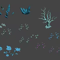 Cartoon Scene Featuring Blue Ice Crystals Dead Tree Small Blue Pink Flowers And Various Plants