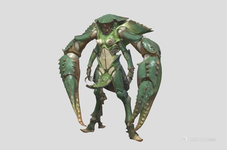 Green Armored Sci Fi Fantasy Creature With Multiple Limbs And Exoskeleton Design 3d model 