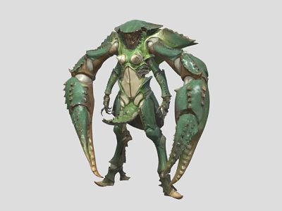 Green Armored Sci Fi Fantasy Creature With Multiple Limbs And Exoskeleton Design 3d model
