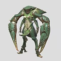 Green Armored Sci Fi Fantasy Creature With Multiple Limbs And Exoskeleton Design 3d model