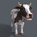 Realistic Black and White Cow With Horns Standing On Gray Background 3d model