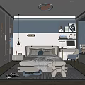 Cozy Modern Kids' Room Interior Design With Comfortable Bed Study Desk And Blue Gray Decor