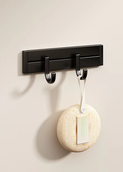 Black Wall Mounted Hook With Hanging Sponge For Daily Washing Needs 3d model
