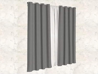 Modern Grey Curtains with Linen Blend Fabric for Home Interior Decoration 3d model