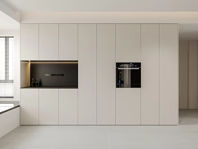 Modern Sideboard In Open Kitchen Interior Design With White Cabinets And Appliances 3d model