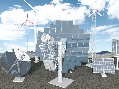 Household Renewable Energy Appliances Featuring Solar Panels And Wind Turbines 3d model