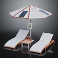 Outdoor Furniture Set With Solar Panel Umbrella Wooden Loungers And Side Table