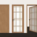 Wooden Swing Doors With Lattice Design Frames Open To Interior Space 3d model