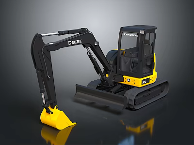 John Deere Black Yellow Excavator With Tracks And Front Bucket Construction Model 3d model