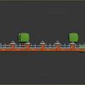 3D Model of Small Courtyard With Orange Fence Green Trees Benches and Lawn Path