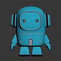 Blue Toy Robot With Round Eyes Headphones And Shiny Reflective Base